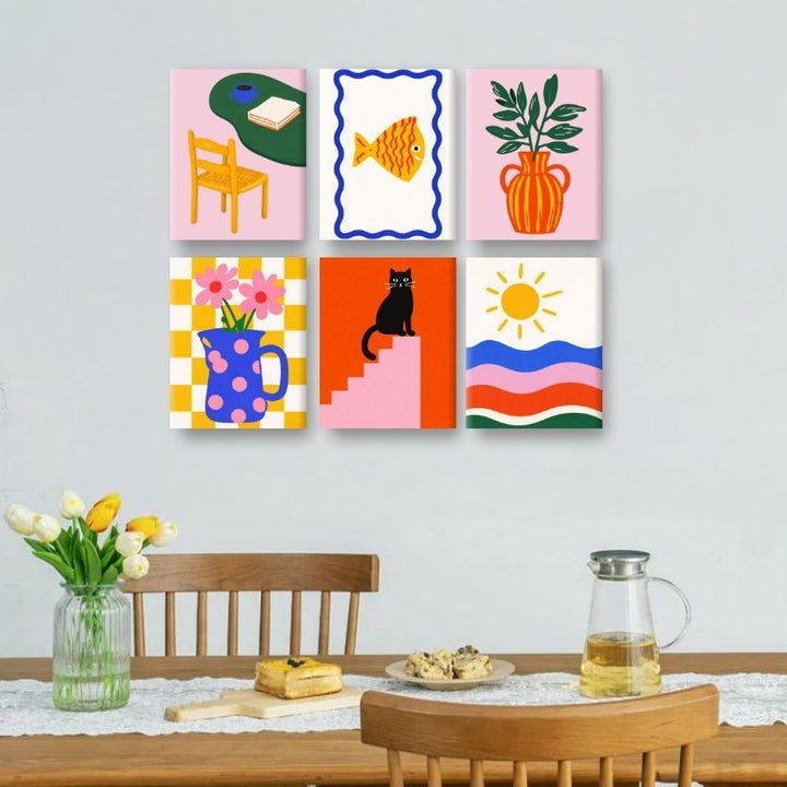 6 Mini-Gemälde | Modernes Mittelmeer Set