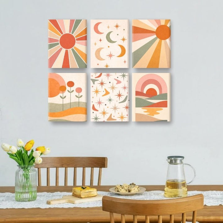 6 Mini-Gemälde | Boho Sonnenuntergang Set