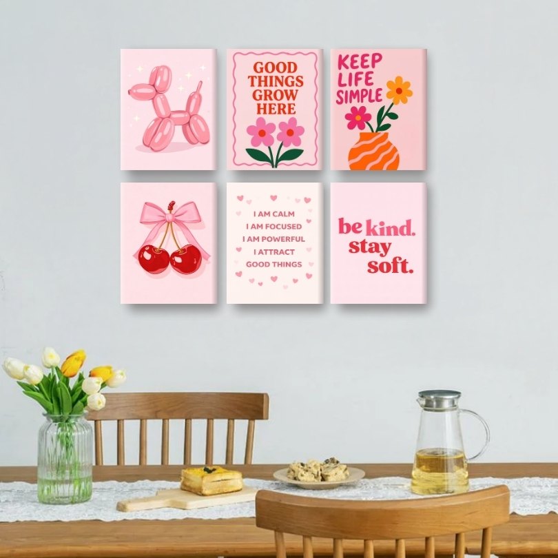 6 Mini-Gemälde | Rosa Farbpalette Set