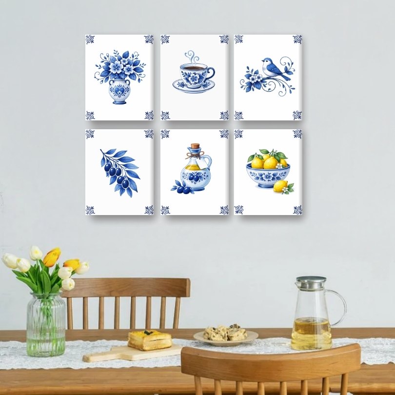 6 Mini-Gemälde | Delft-Blau Set