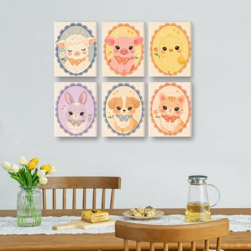 6 Mini-Gemälde | Süße Tiere Set