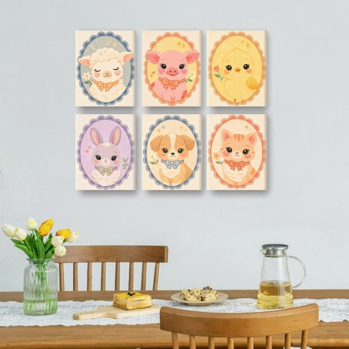 6 Mini-Gemälde | Süße Tiere Set