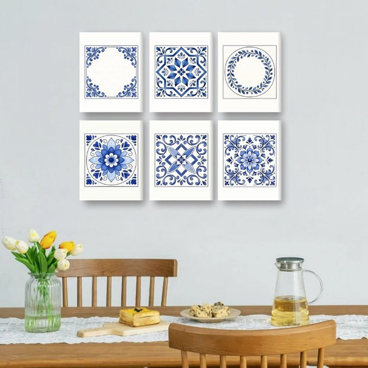 6 Mini-Gemälde | Delft Blaue Fliesen Set