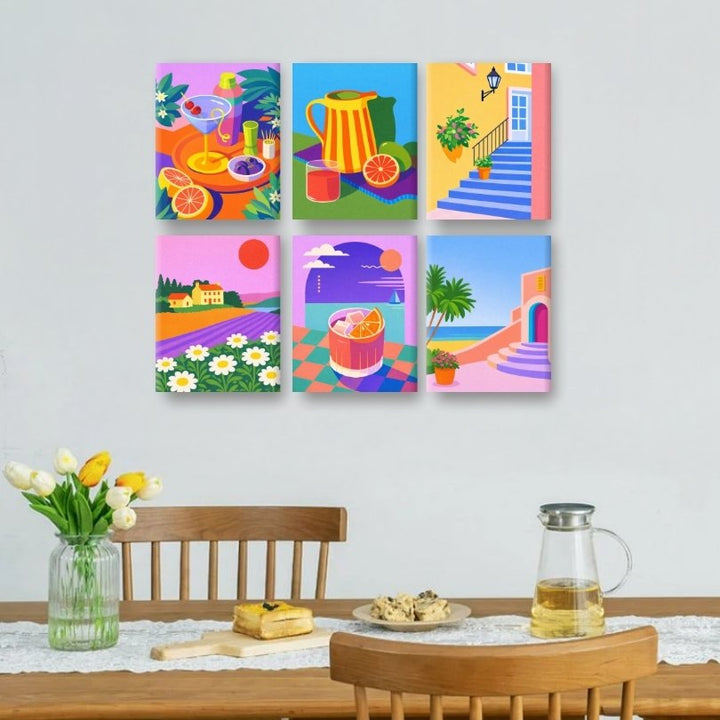 6 Mini-Gemälde | Farbenfroher Sommer Set
