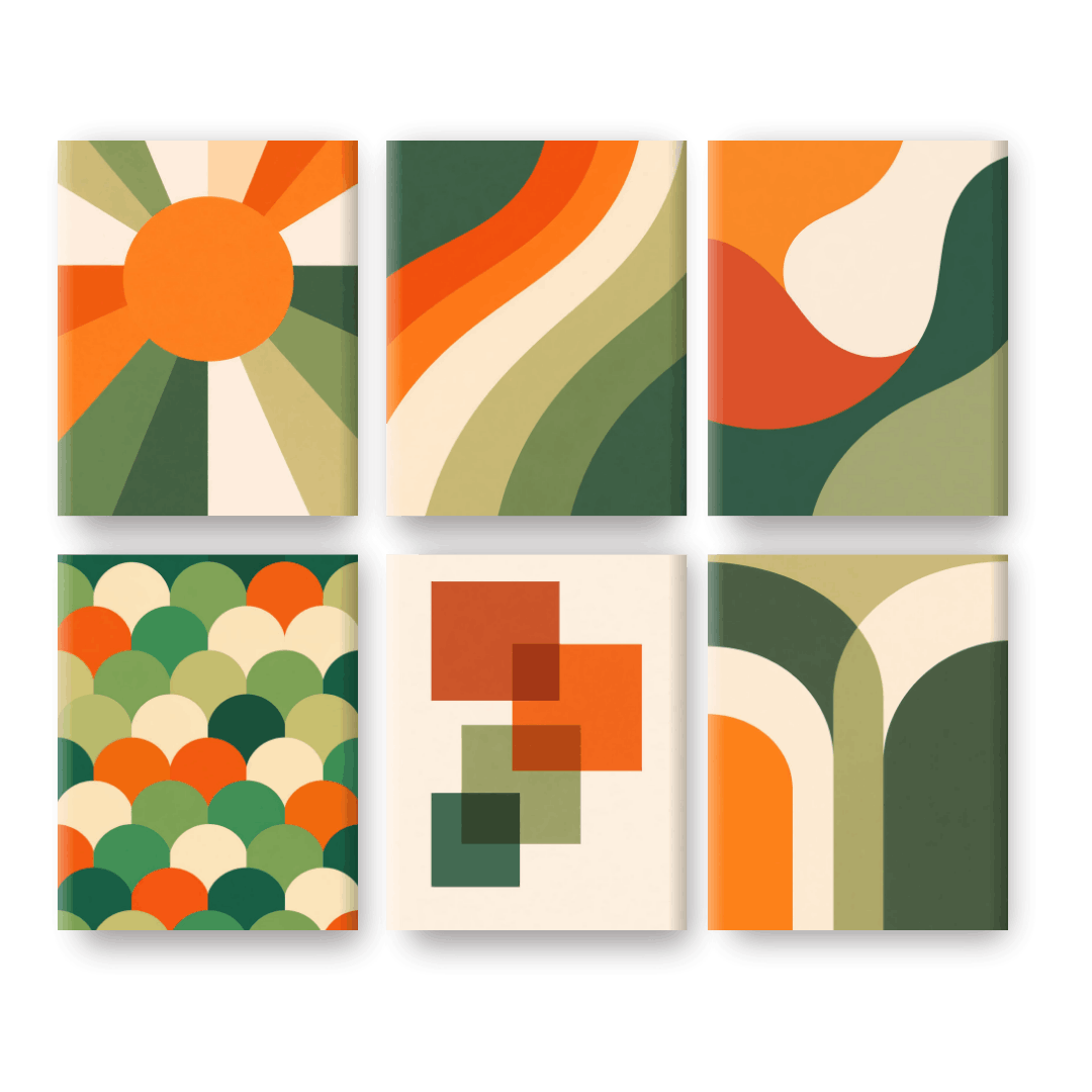 6 Mini-Gemälde | Retro Formen Set