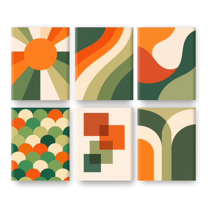 6 Mini-Gemälde | Retro Formen Set