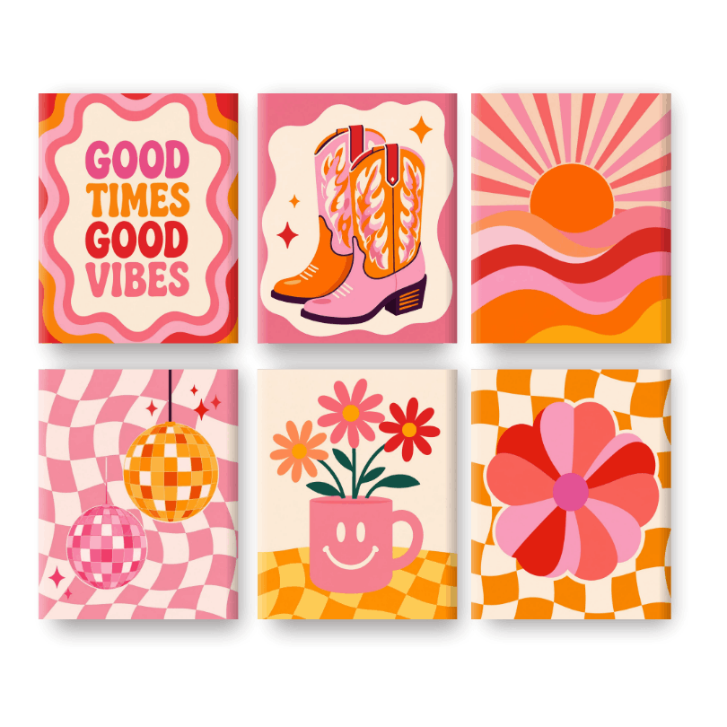 6 Mini-Gemälde | Disco Nächte Set