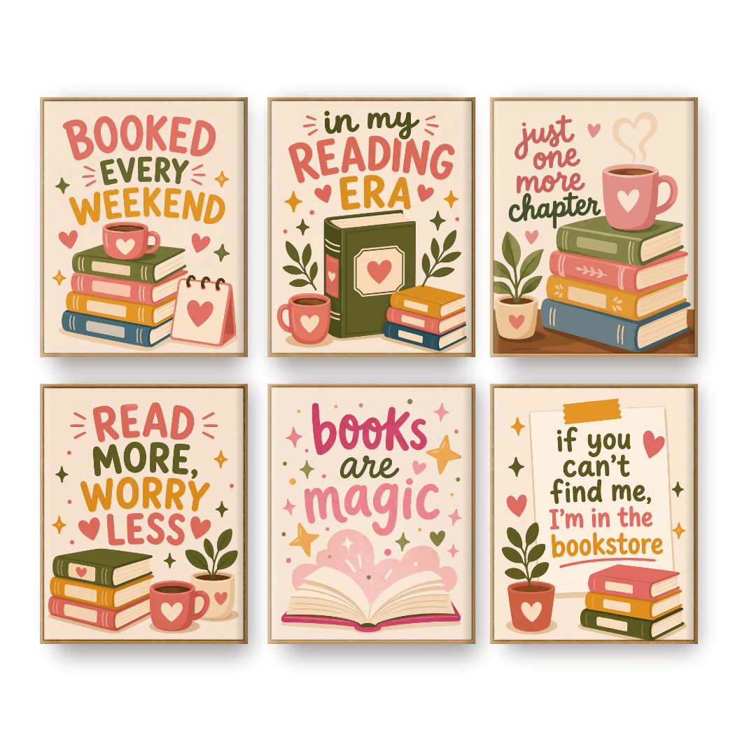 6 Mini-Gemälde | Bücher & Sprüche Set