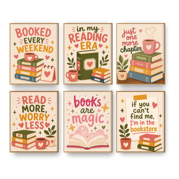 6 Mini-Gemälde | Bücher & Sprüche Set