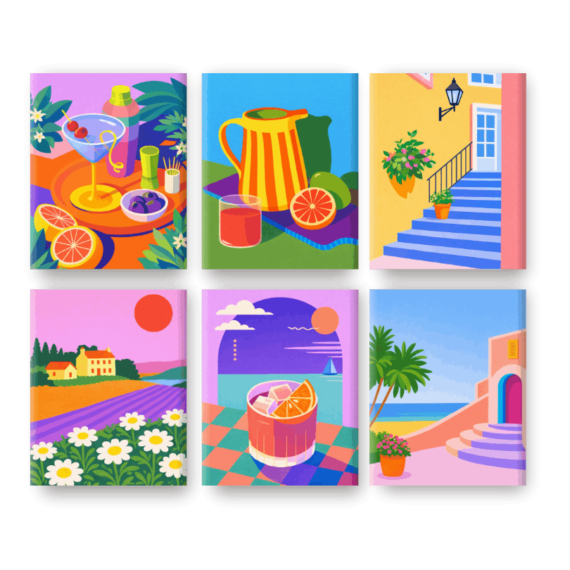 6 Mini-Gemälde | Farbenfroher Sommer Set