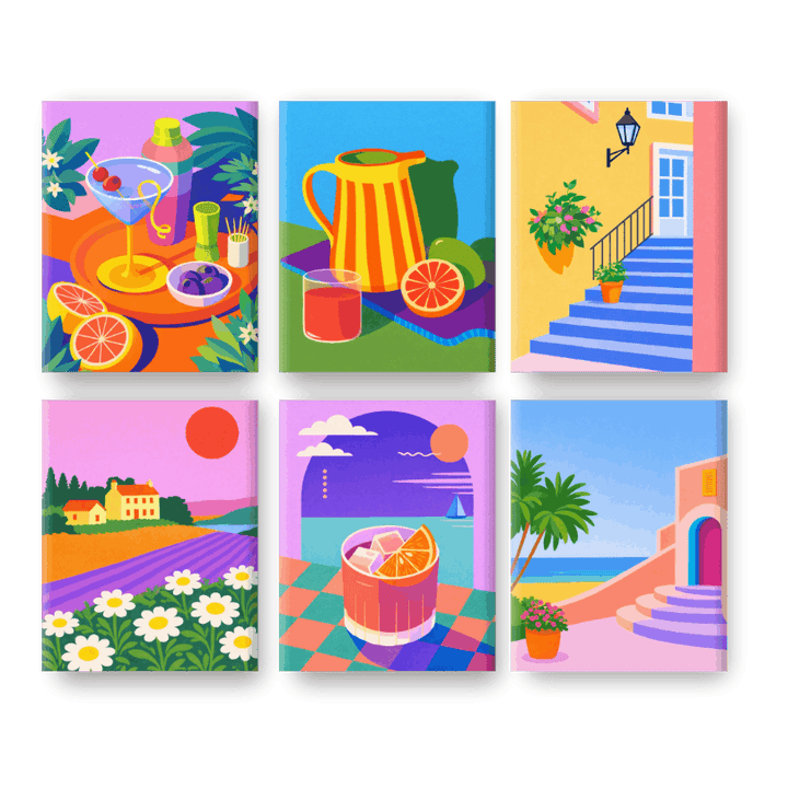 6 Mini-Gemälde | Farbenfroher Sommer Set