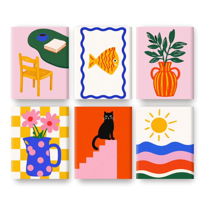 6 Mini-Gemälde | Modernes Mittelmeer Set