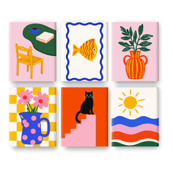 6 Mini-Gemälde | Modernes Mittelmeer Set