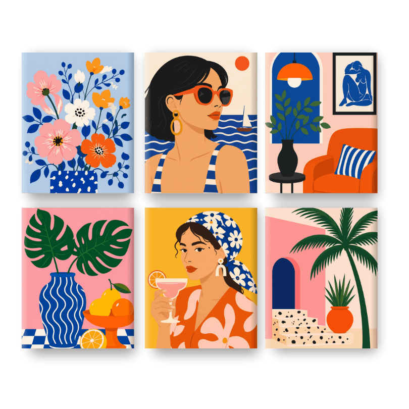 6 Mini-Gemälde | Von der Sonne geküsst Set
