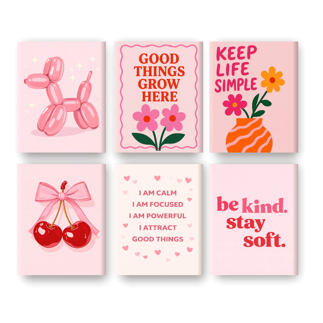 6 Mini-Gemälde | Rosa Farbpalette Set
