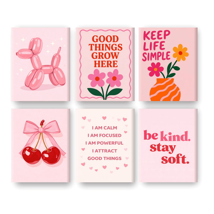 6 Mini-Gemälde | Rosa Farbpalette Set