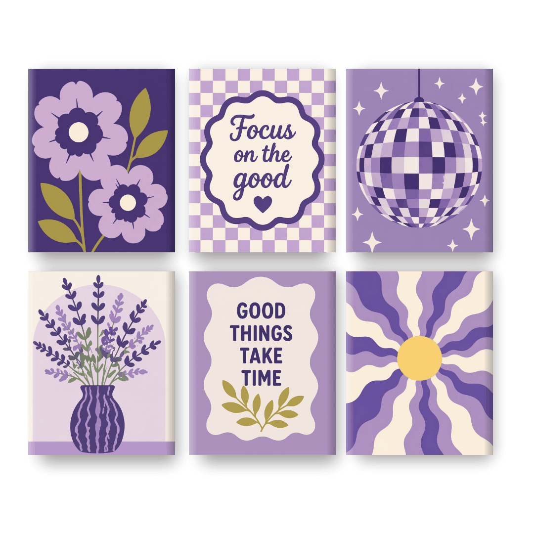 6 Mini-Gemälde | Lavendelträume Set