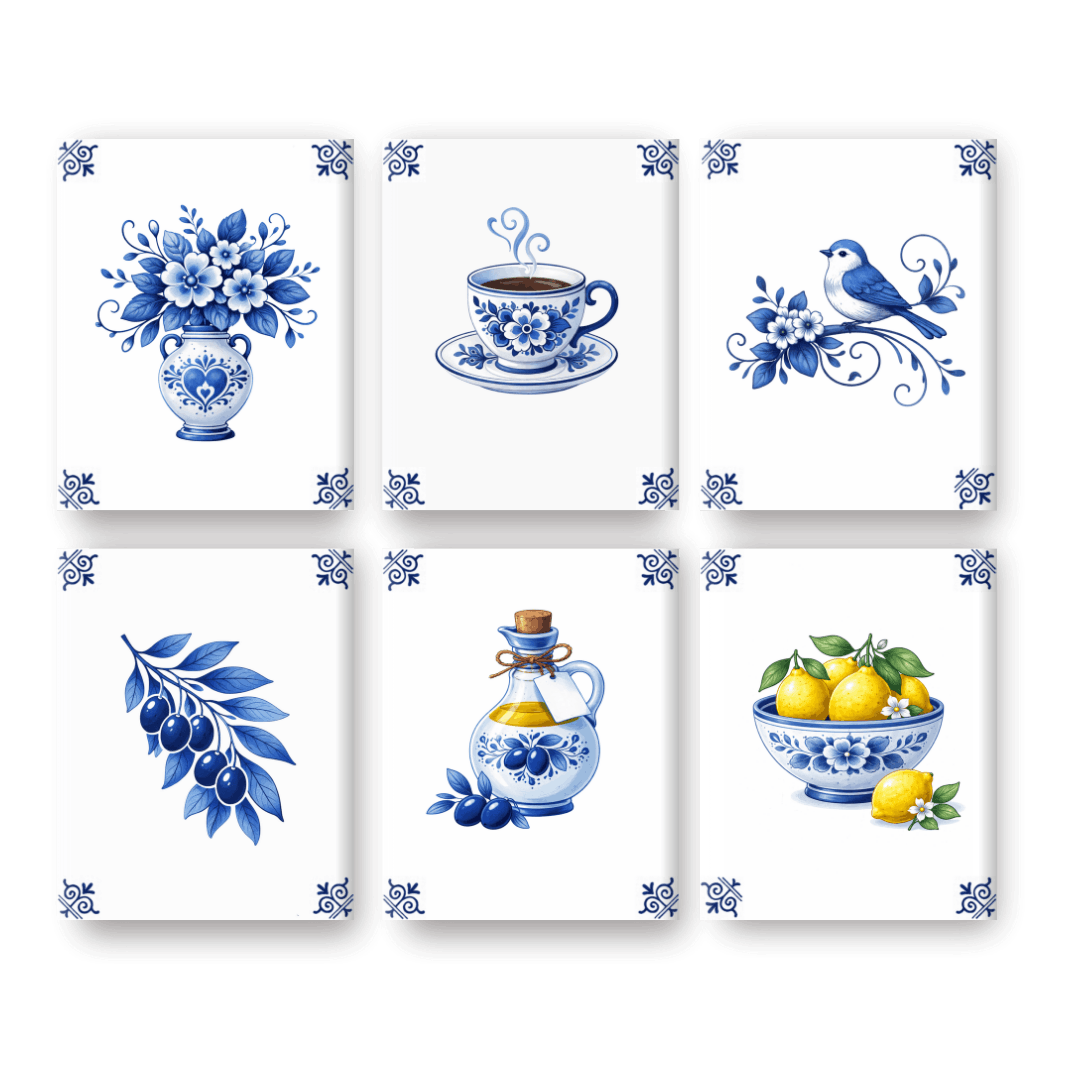 6 Mini-Gemälde | Delft-Blau Set