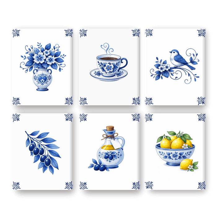 6 Mini-Gemälde | Delft-Blau Set