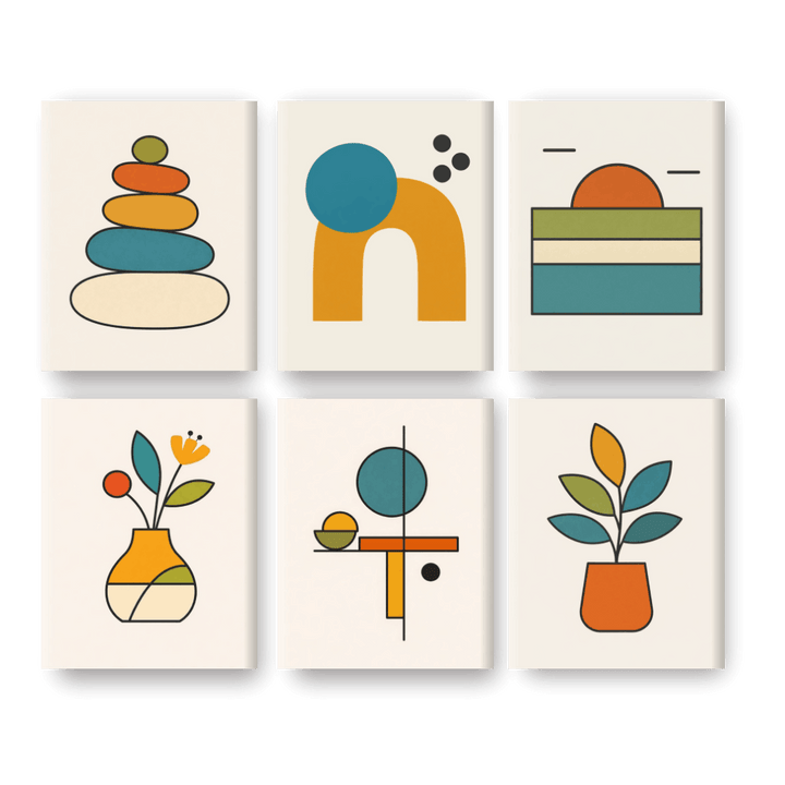 6 Mini-Gemälde | Skandinavische Formen Set