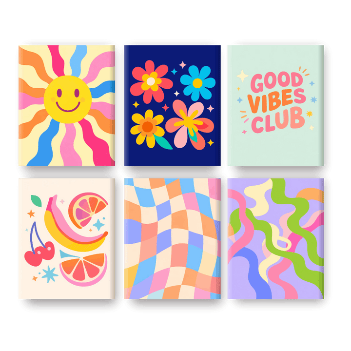 6 Mini-Gemälde | Smiley Sonnenschein Set