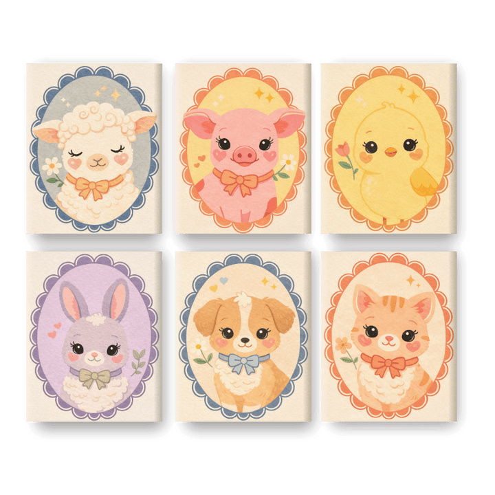 6 Mini-Gemälde | Süße Tiere Set