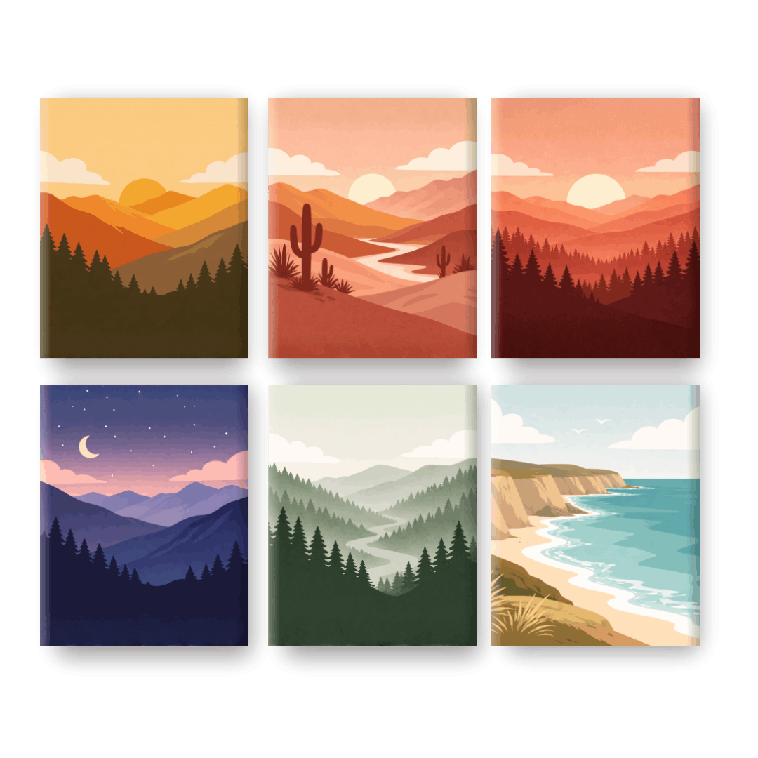 6 Mini-Gemälde | Wunderschöne Landschaften Set