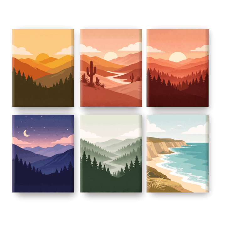 6 Mini-Gemälde | Wunderschöne Landschaften Set