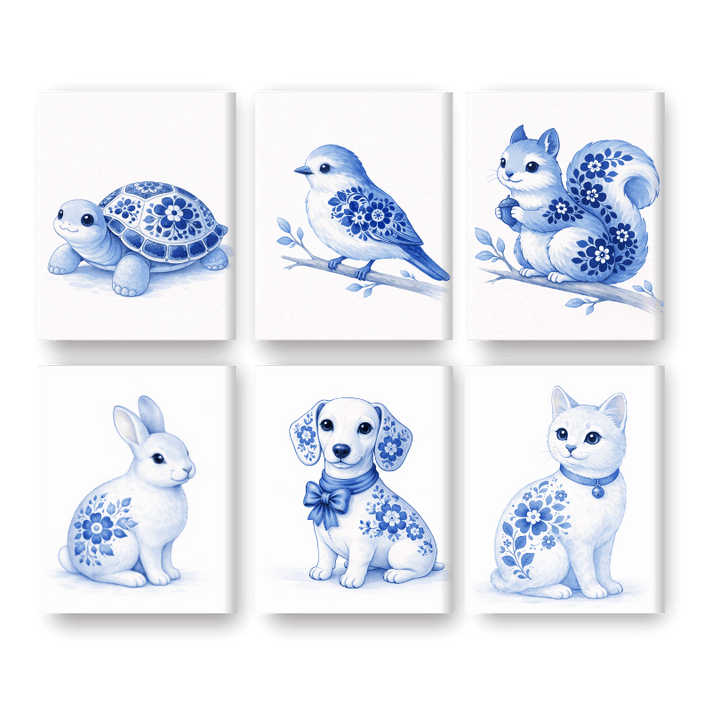 6 Mini-Gemälde | Delfter Blaue Tier Set