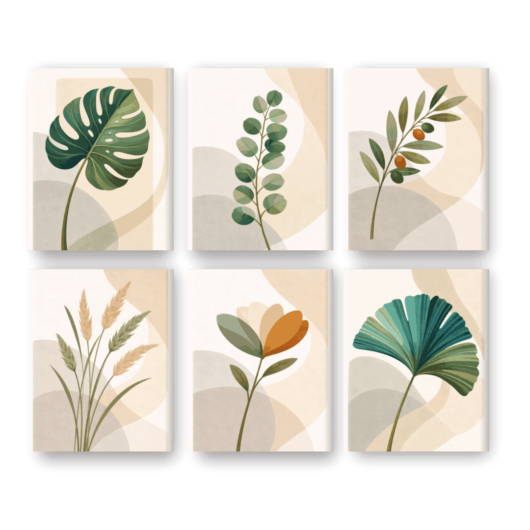 6 Mini-Gemälde | Botanisches Set