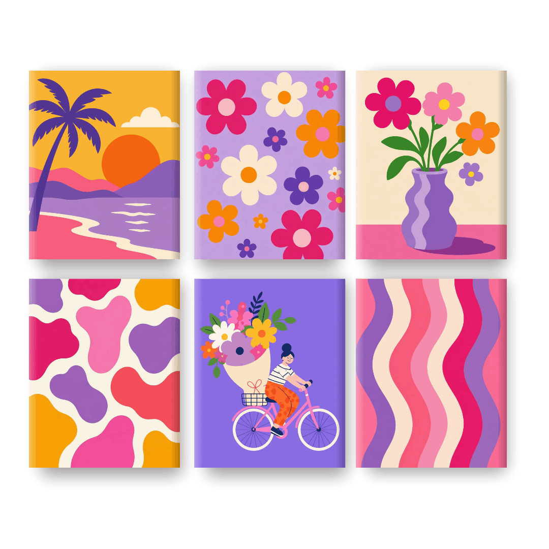 6 Mini-Gemälde | Flower Power Set