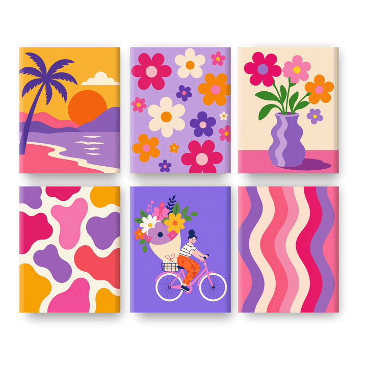 6 Mini-Gemälde | Flower Power Set