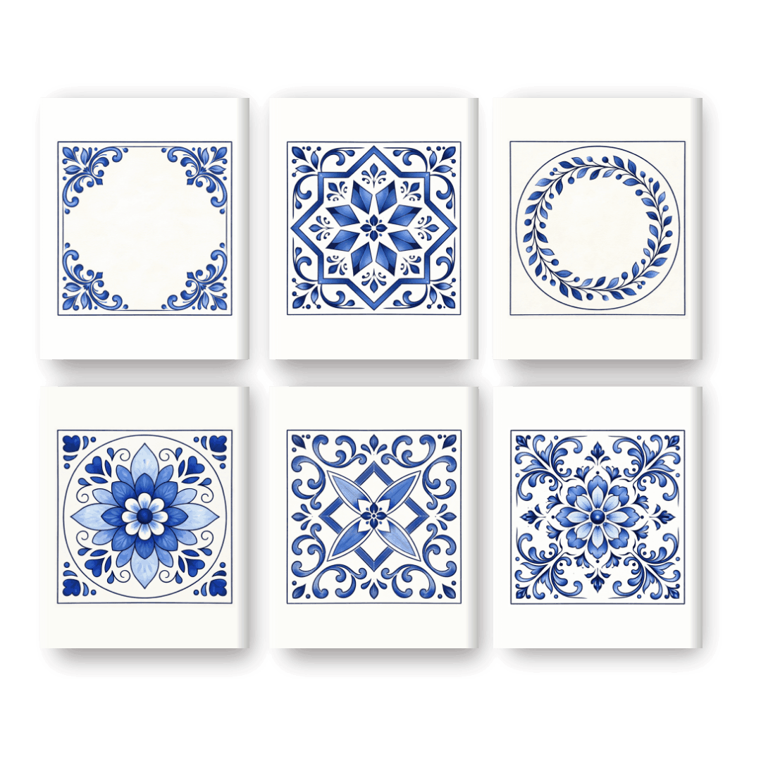 6 Mini-Gemälde | Delft Blaue Fliesen Set