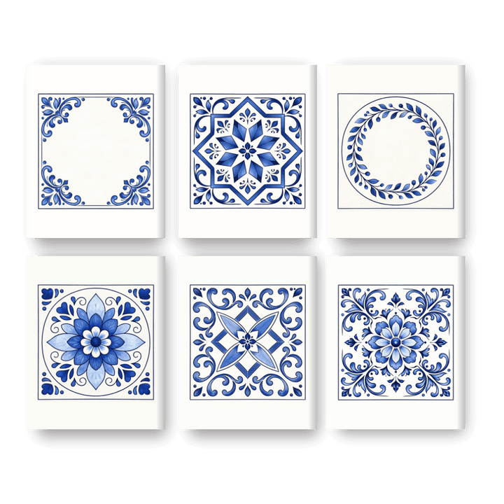 6 Mini-Gemälde | Delft Blaue Fliesen Set