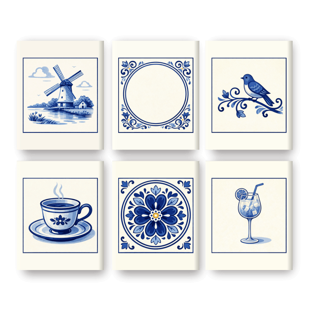 6 Mini-Gemälde | Wunderschönes Delft Blue Set