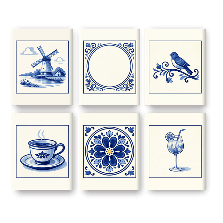 6 Mini-Gemälde | Wunderschönes Delft Blue Set
