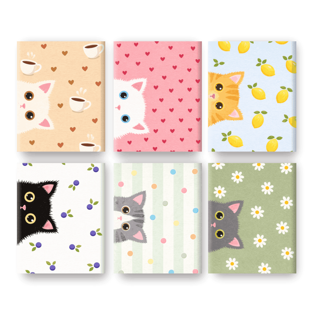 6 Mini-Gemälde | Neugierige Katzen Set
