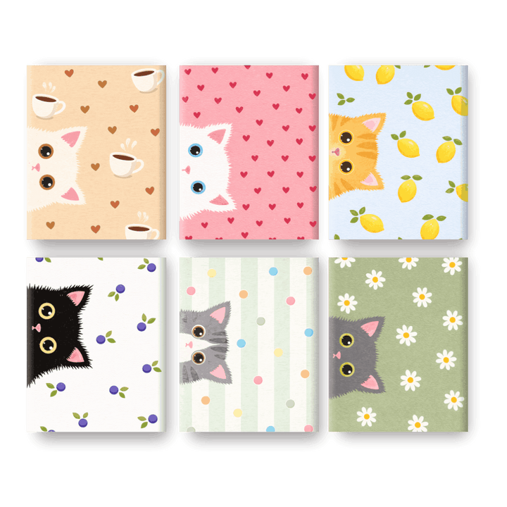 6 Mini-Gemälde | Neugierige Katzen Set