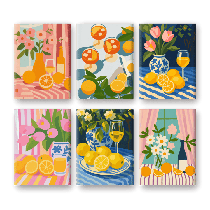 Malen nach Zahlen – 6 Mini-Gemälde | Blumen & Getränke-Set