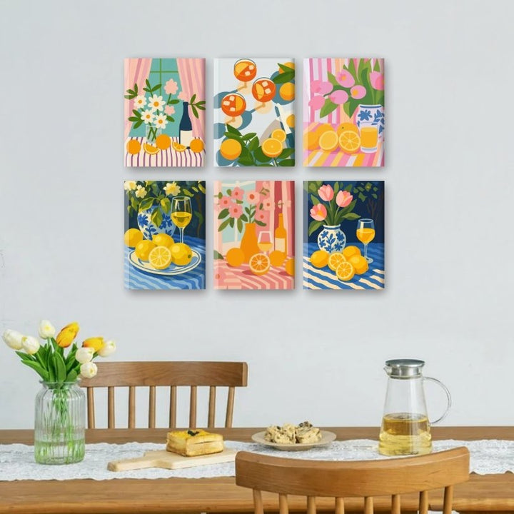 Malen nach Zahlen – 6 Mini-Gemälde | Blumen & Getränke-Set