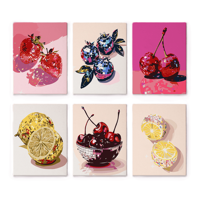 Malen nach Zahlen – 6 Mini-Gemälde | Disco Früchte-Set