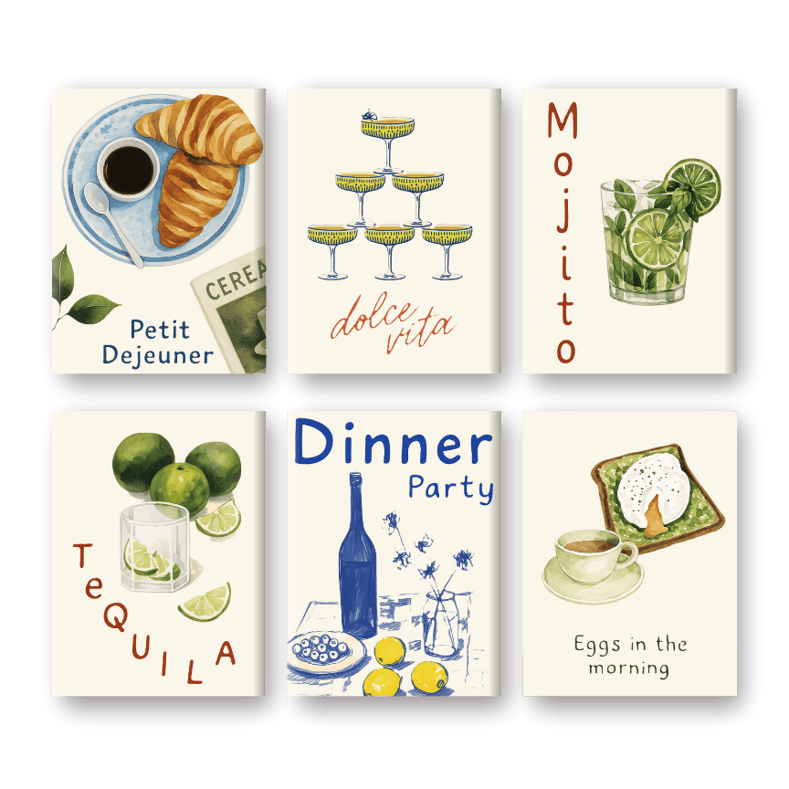 Malen nach Zahlen – 6 Mini-Gemälde | Food & Drinks-Set