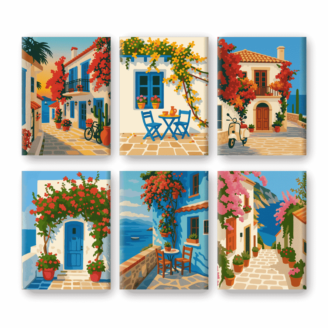 6 Mini-Gemälde | Mediterranes Set