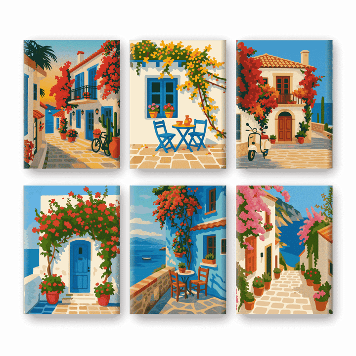 6 Mini-Gemälde | Mediterranes Set