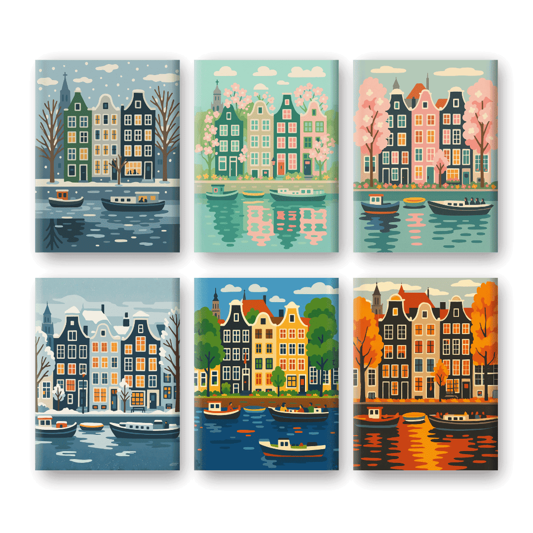 6 Mini-Gemälde |  4 Jahreszeiten Amsterdam Set