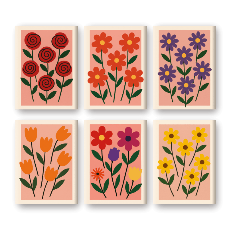 Malen nach Zahlen – 6 Mini-Gemälde | Ästhetisches Blumen-Set
