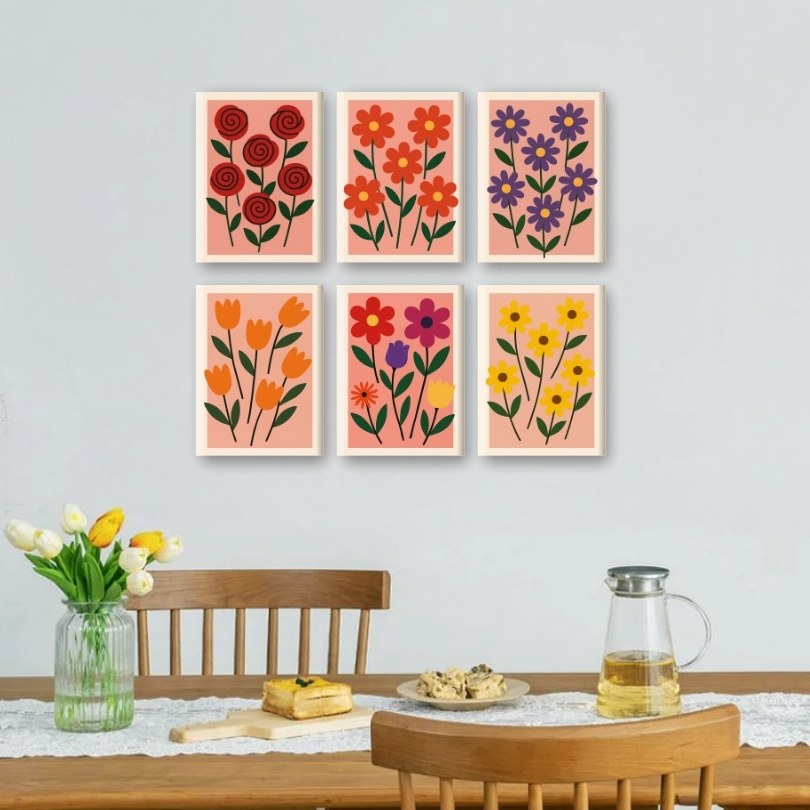Malen nach Zahlen – 6 Mini-Gemälde | Ästhetisches Blumen-Set