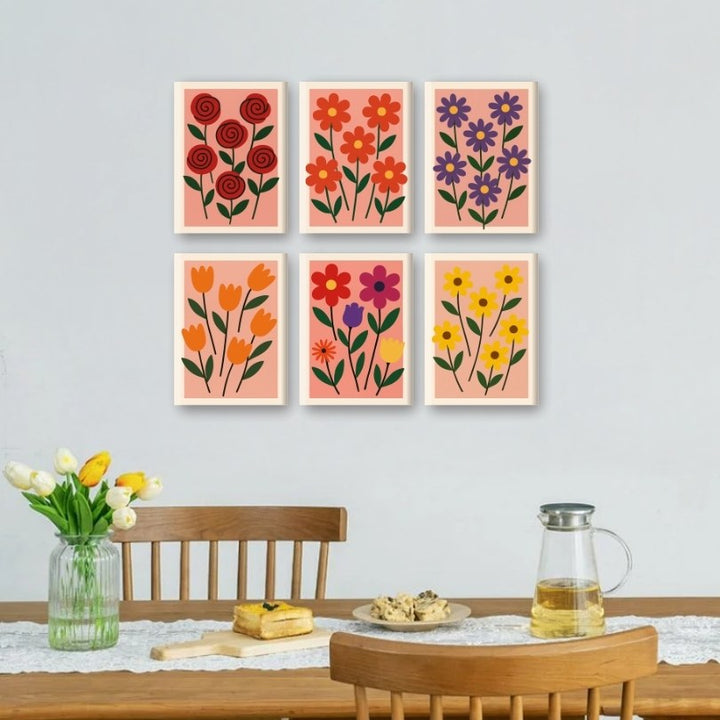 Malen nach Zahlen – 6 Mini-Gemälde | Ästhetisches Blumen-Set