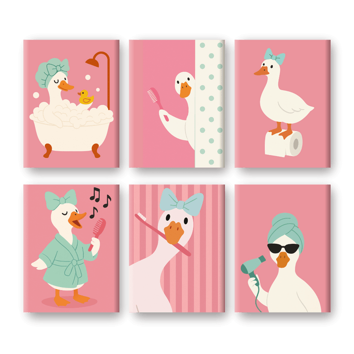 6 Mini-Gemälde | Badezimmer Gans Set