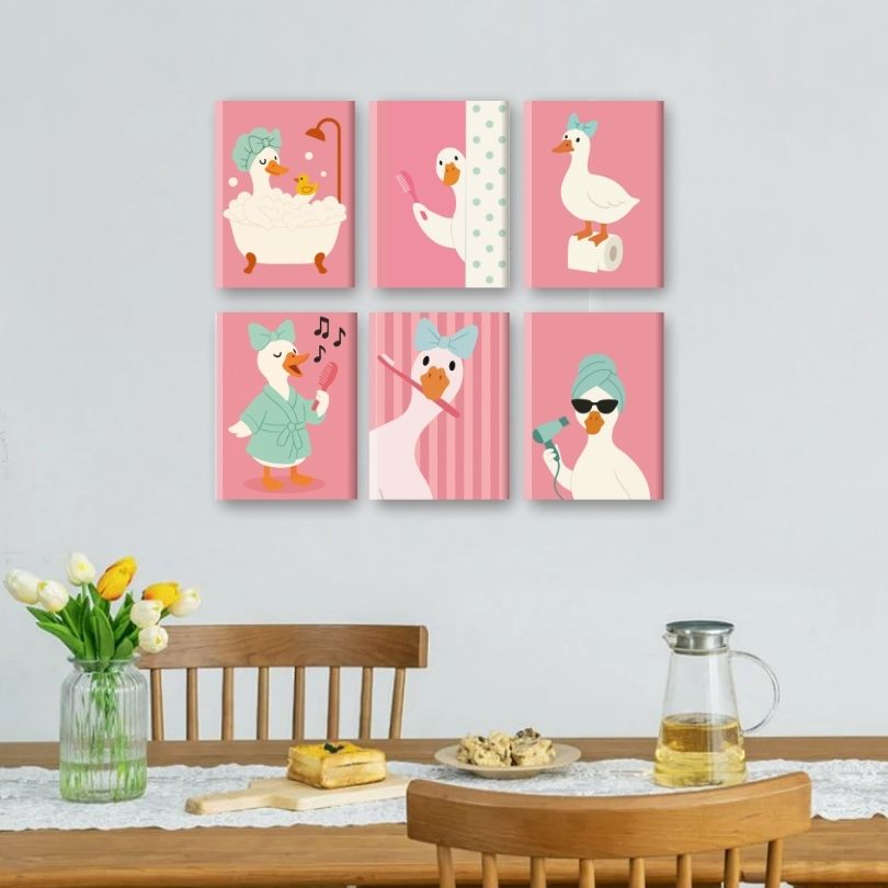 6 Mini-Gemälde | Badezimmer Gans Set